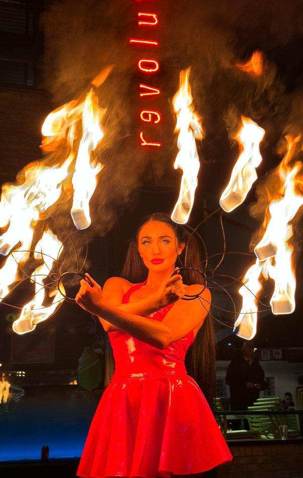 Fire performer mid-show at night